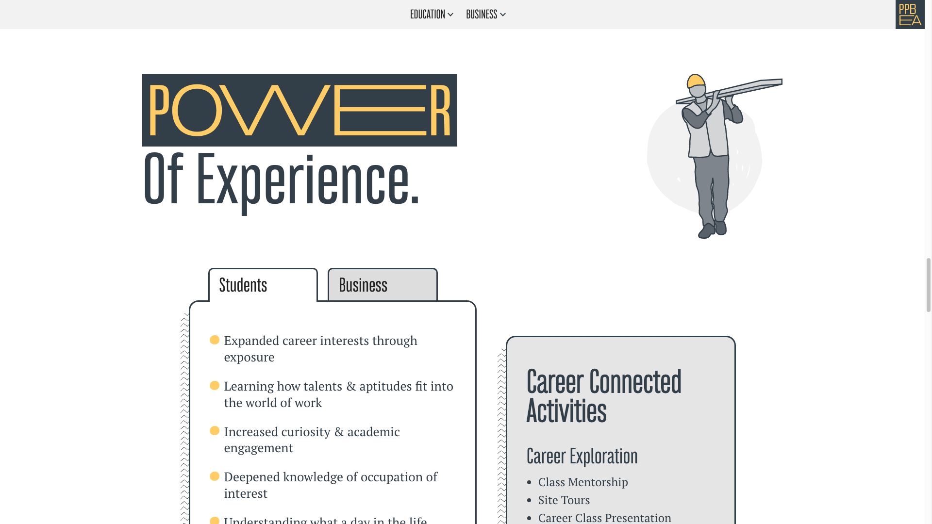 PPBEA - website UI Power of experience section