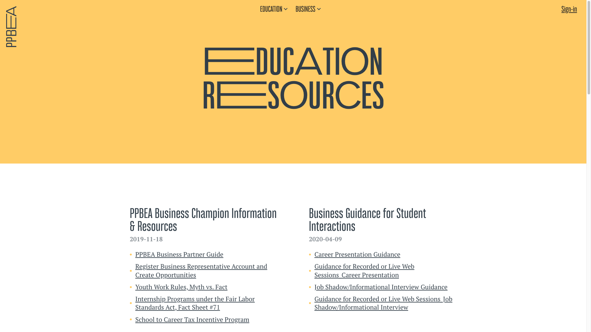 PPBEA - website UI Education Resources hero section