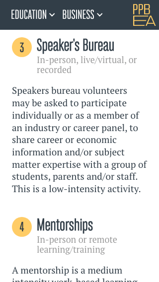 PPBEA - website UI Career Exploration and Training section