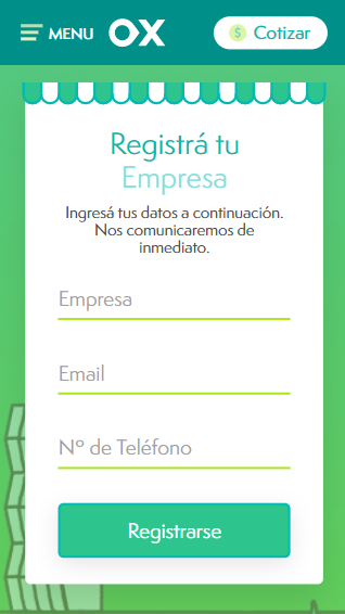 Pantalla de registro desde celular