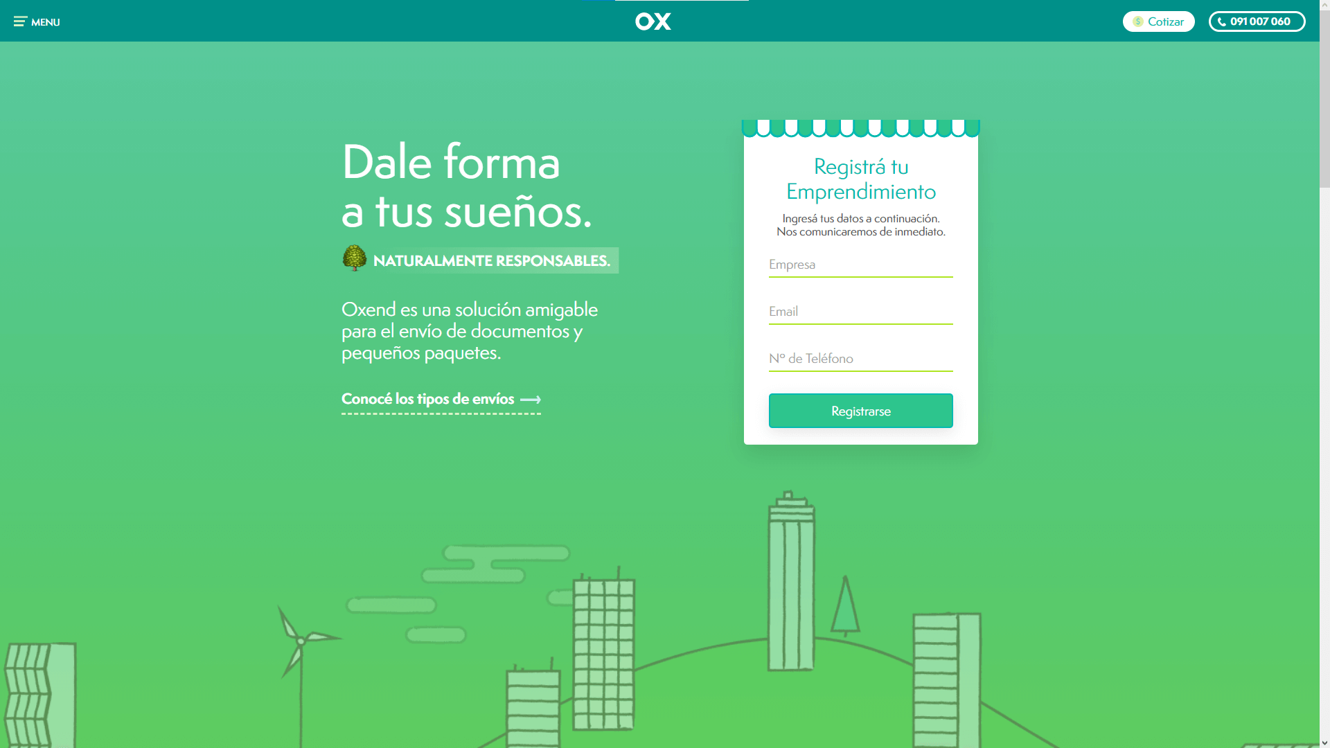 Interfaz de la web de oxend.co