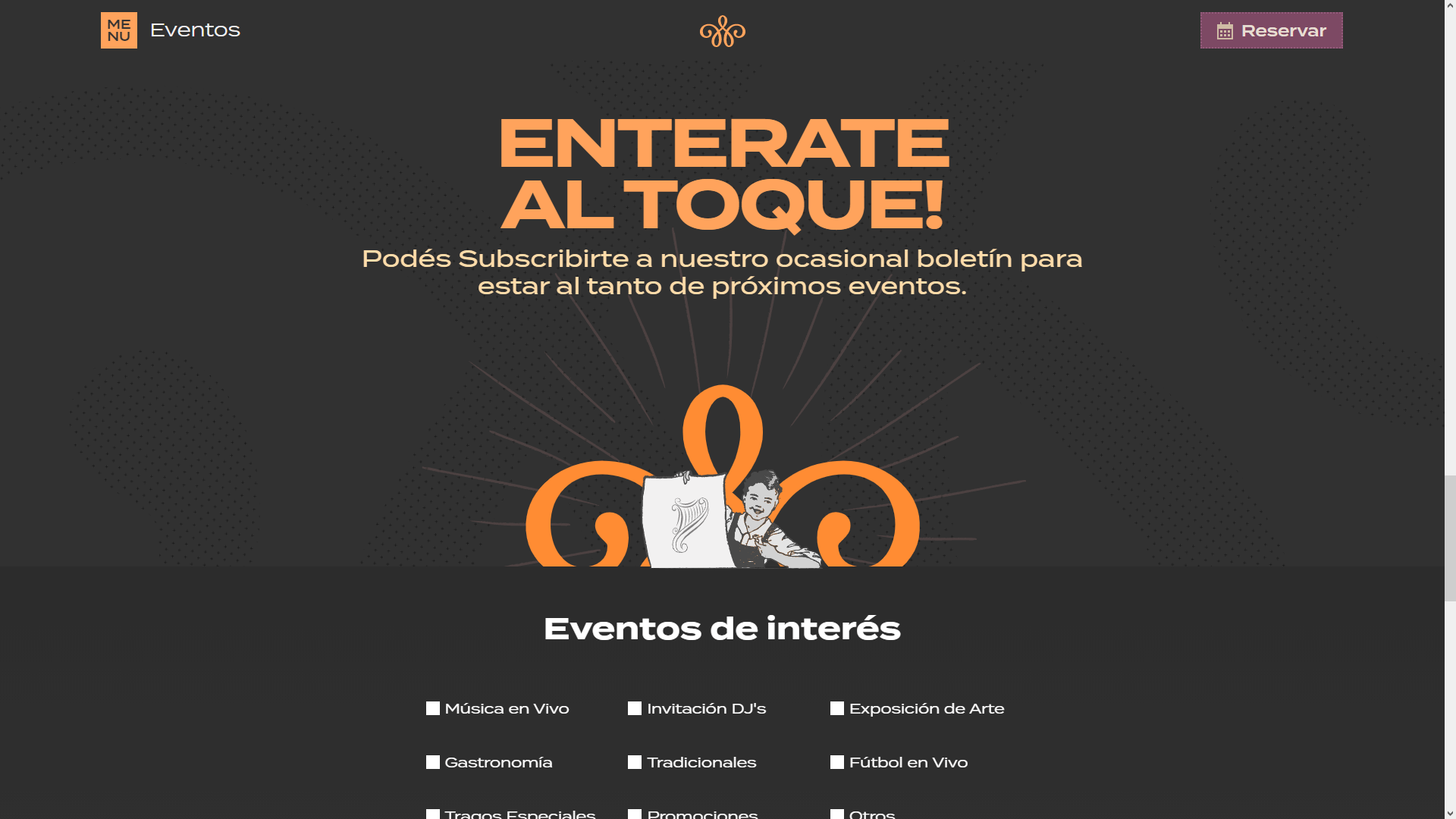 Pagina "Eventos" , interfaz de Usuario