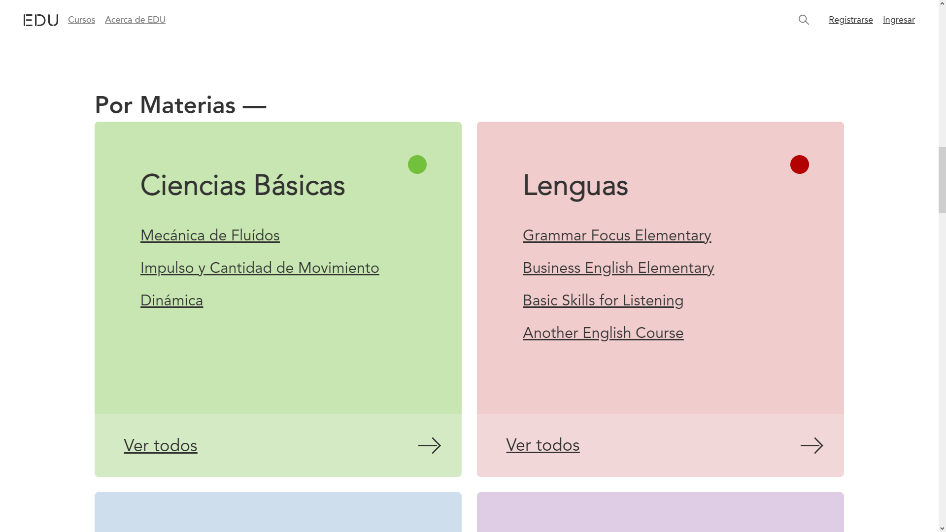Cursos sorted by Materias