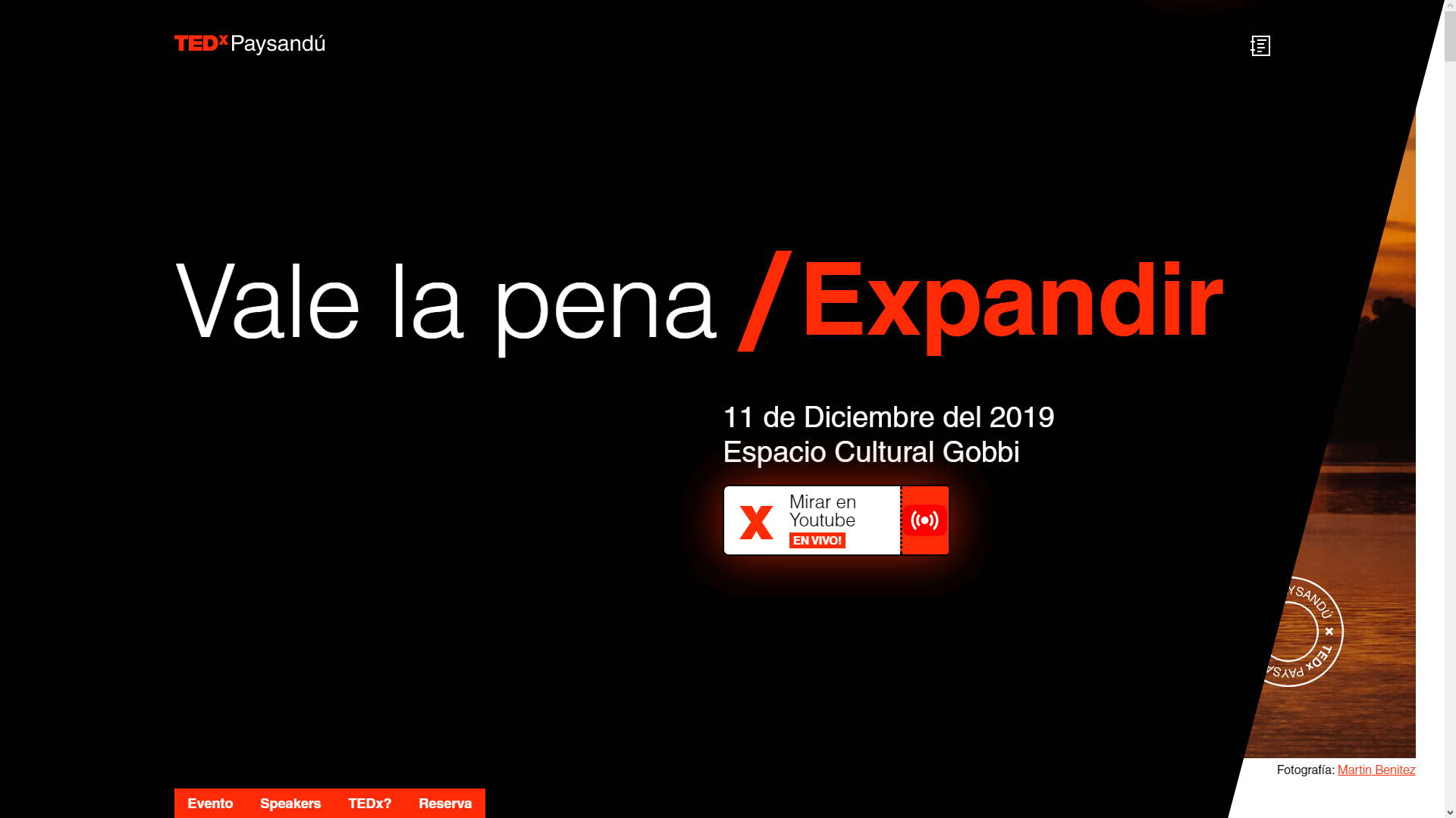 TEDx Paysandú Hero section on landing page