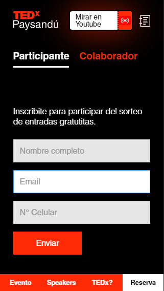 Mobile view of the webpage of TEDx Paysandú
