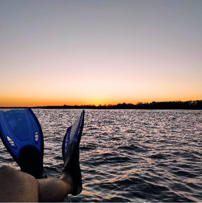 River, sunset, swim